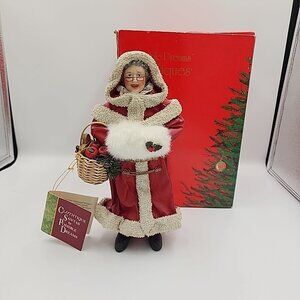 Vintage 1990 Possible Dreams Mrs. Claus in Red Coat Christmas basket